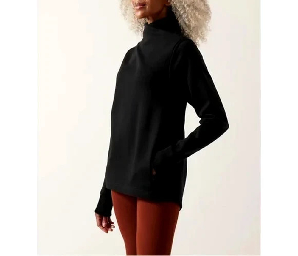 Athleta Cozy Karma Twist Neck Sweatshirt Sz S Petite Black Soft Relaxed Yoga